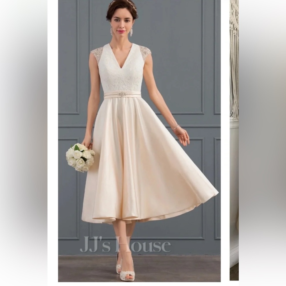 JJs House Cream Lace Bodice A-Line Midi Dress